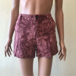 Ana Twill Bermuda Shorts Women’s Size 8 Burgundy Floral Mid-Rise High-Waist